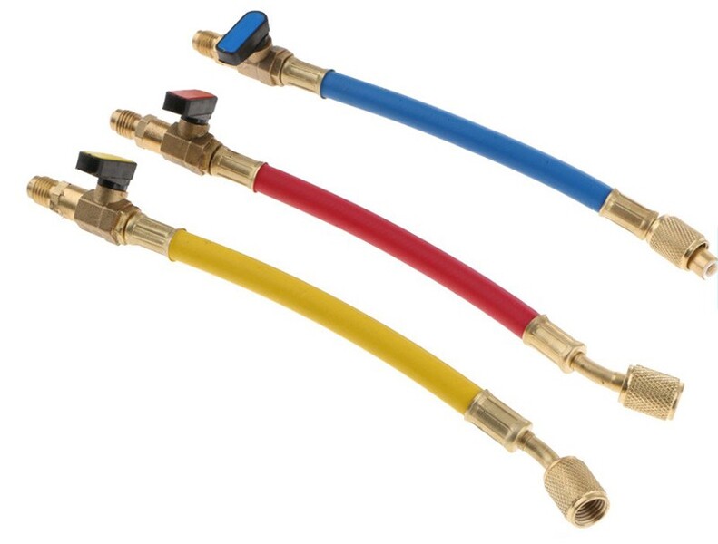Flexibles de charge 15 cm (x3) avec vannes (RJB : 1/4&quot;-1/4&quot;) TF-FRJBV14C-V