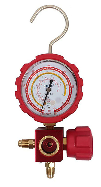 Manomètre 1 voie sous blister HP rouge (R22, R134a, R410A &amp; R407C) sans flexible TF-VMG1-S-H